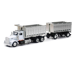 NewRay Kenworth W900 double dump truck with chrome trailer for durable play and imaginative adventures.