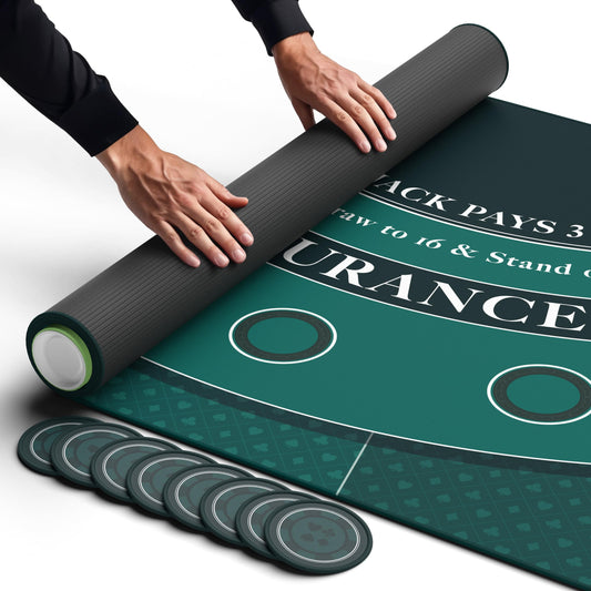 Newverest Blackjack Mat 70x35 on a home table for spacious play nights