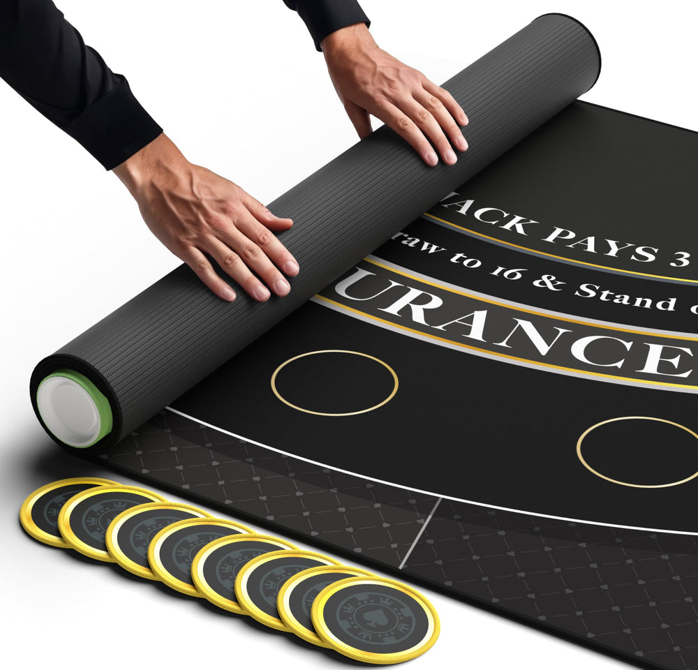 Newverest Blackjack Mat table-top 70x30 on a clean home game surface