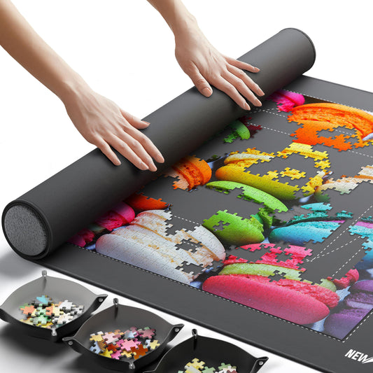Newverest puzzle mat roll up front view shows compact roll keeping pieces secure.