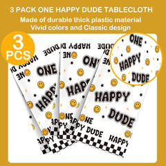 Newwiee One Happy Dude tablecloth with stars and bolts for festivity.