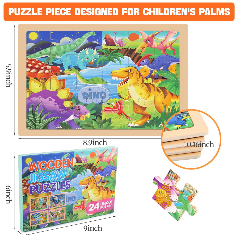 Nexority four-pack wooden puzzles show four themes to encourage exploration