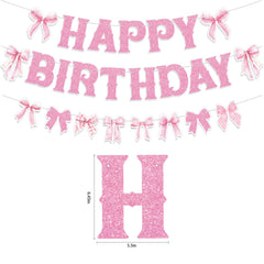 Neyeidru happy birthday letters banner with light pink bows ready to hang.