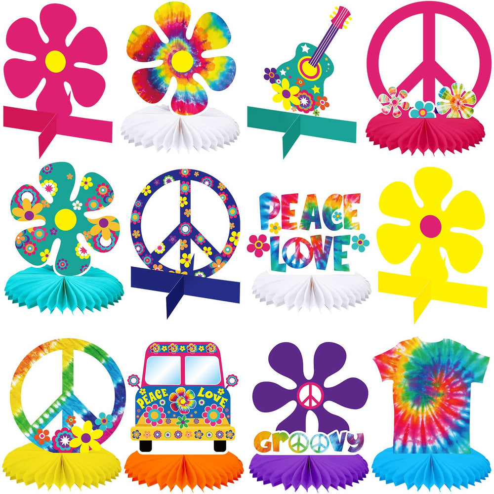 Nezyo honeycomb centerpiece tie-dye variation adds vibrant retro flair to your party table