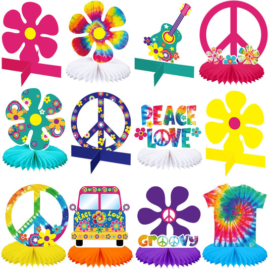 Nezyo honeycomb centerpiece tie-dye variation adds vibrant retro flair to your party table