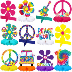 Nezyo honeycomb centerpiece tie-dye variation adds vibrant retro flair to your party table