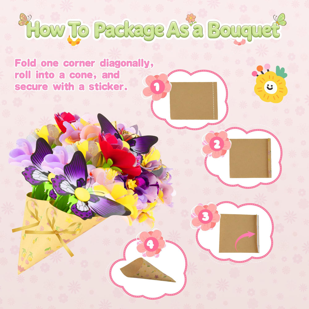 Nicella wrapping paper completes presentation for sharing handmade bouquets.