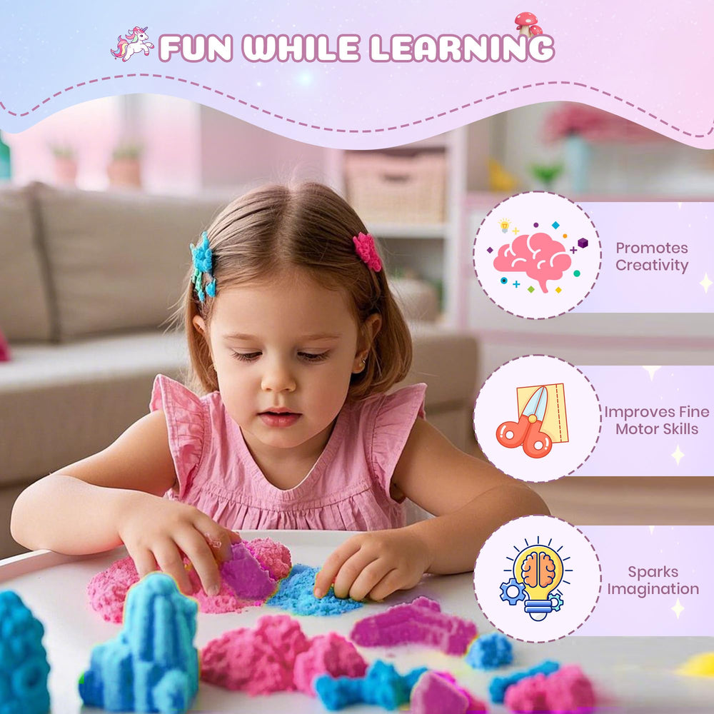 Nicella unicorn castle and rainbow pieces add magic to playroom decor.