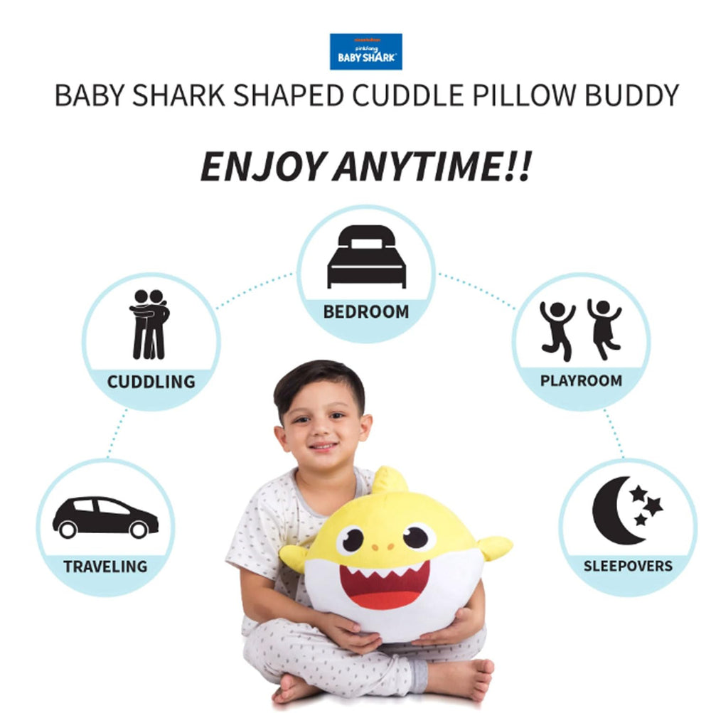 Nickelodeon Baby Shark pillow side view highlighting portability as a cuddle friend