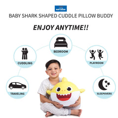 Nickelodeon Baby Shark pillow side view highlighting portability as a cuddle friend
