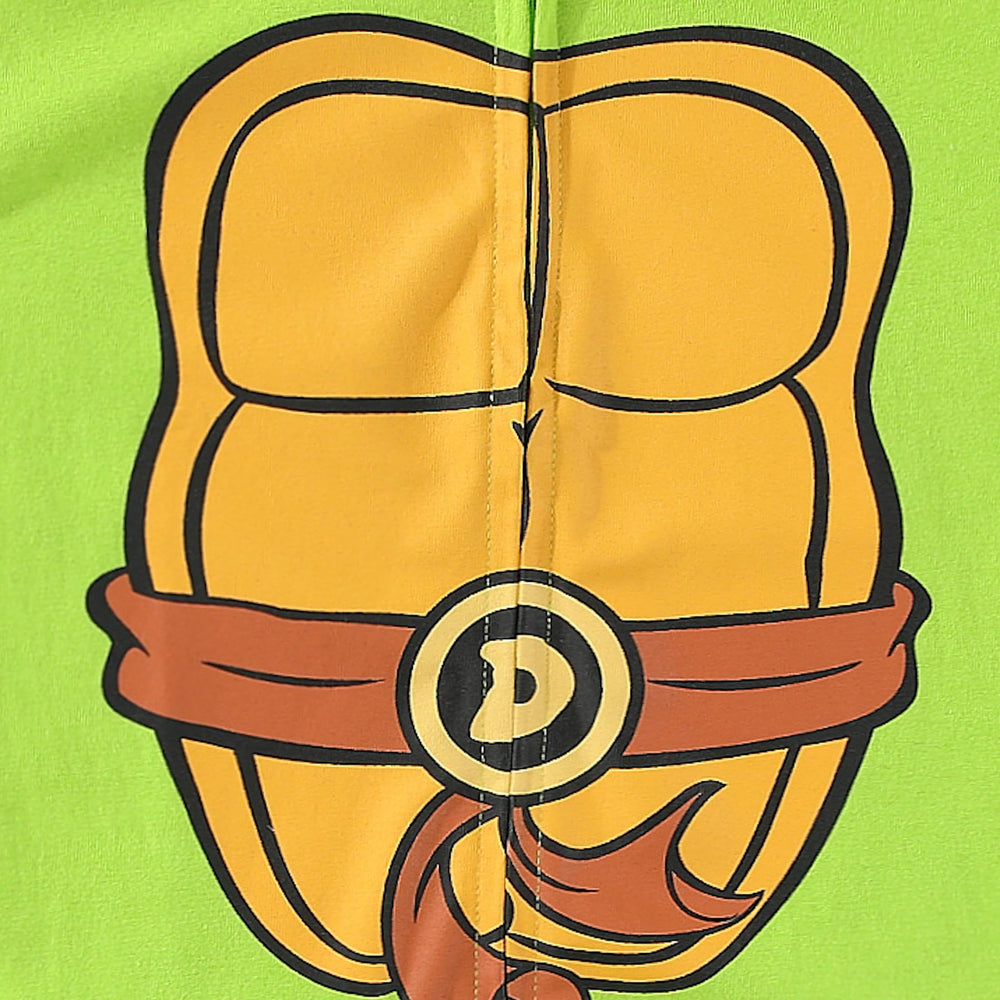 Nickelodeon Donatello hooded coverall fabric closeup shows soft breathable material.