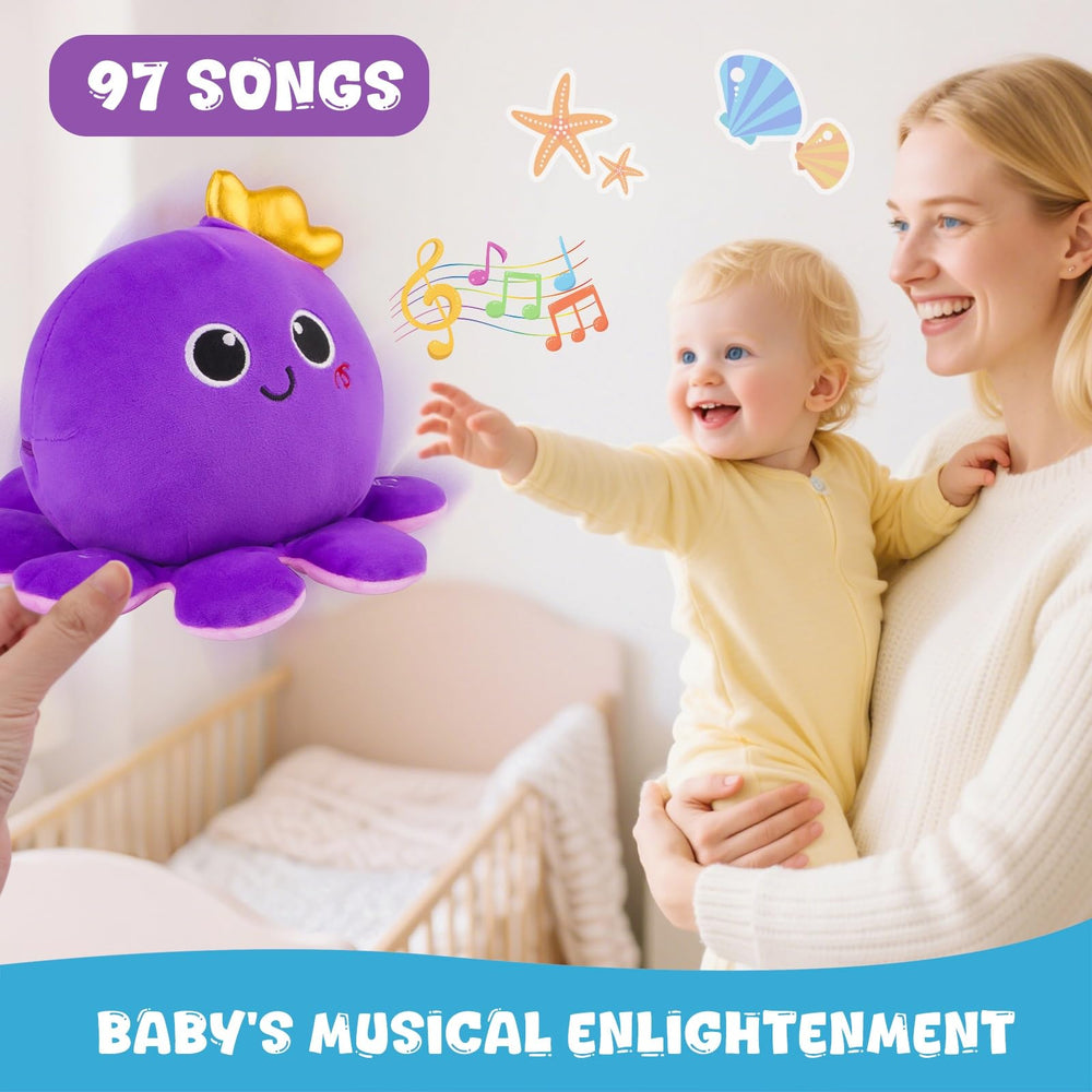 Nicknack octopus beeping buttons trigger sounds to support hand-eye coordination.