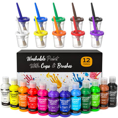 Nicpro 12Colors washable paints set with vibrant hues for easy cleanup.