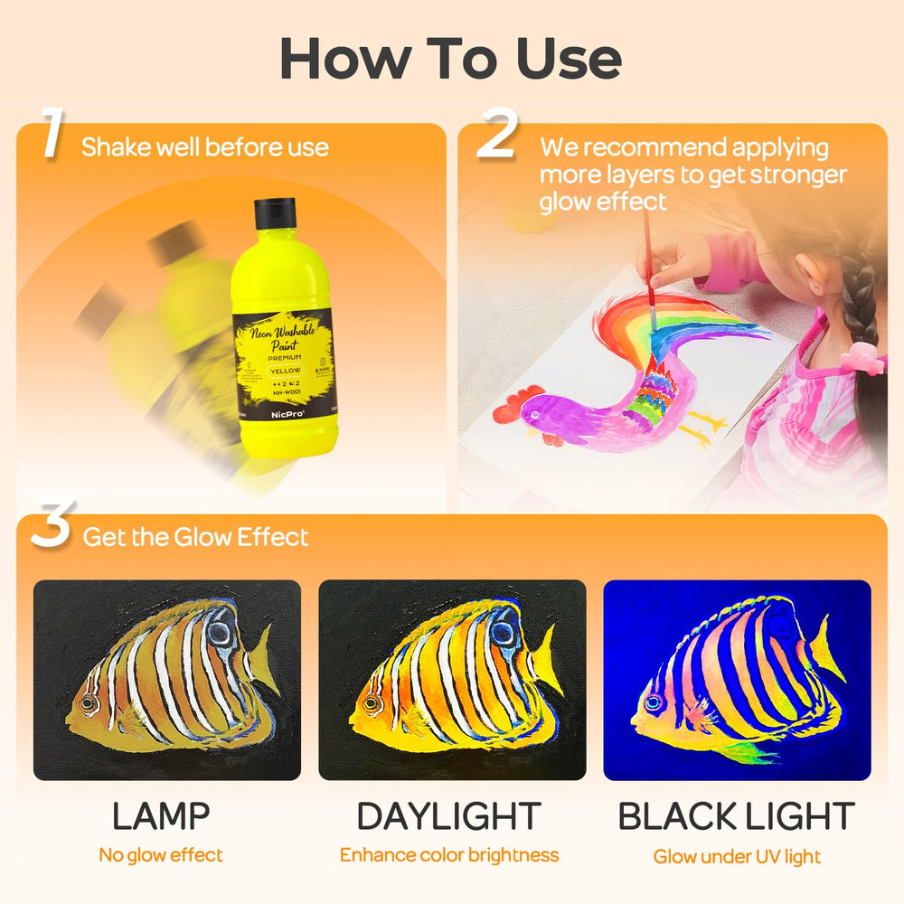 Nicpro neon green fluorescent paint bottle designed for classroom use
