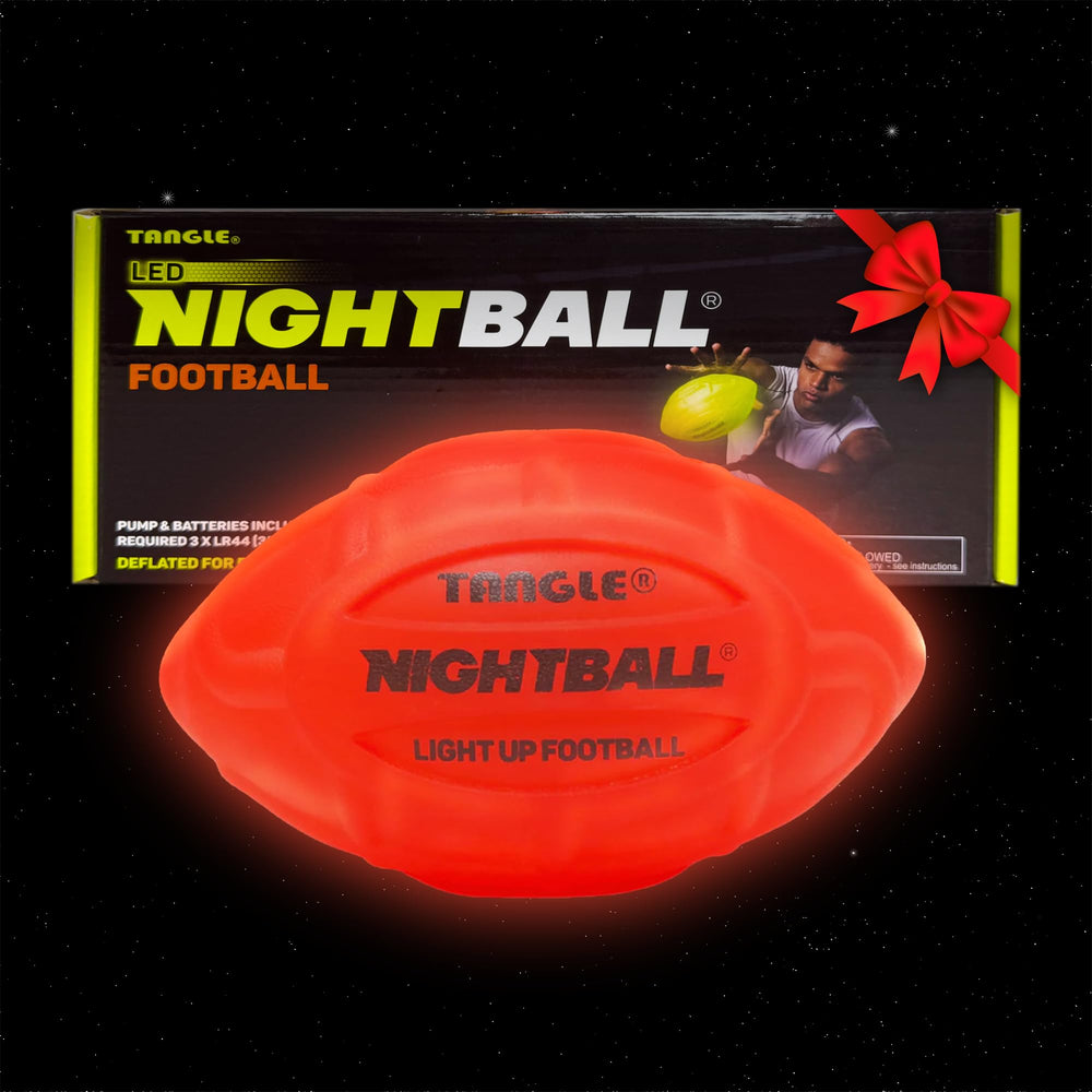 Nightball glow football with inside LEDs for bright night play.