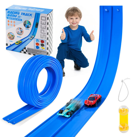 Nigwet flex track 15ft demonstrates flexible layout for compact storage and creative play setups.
