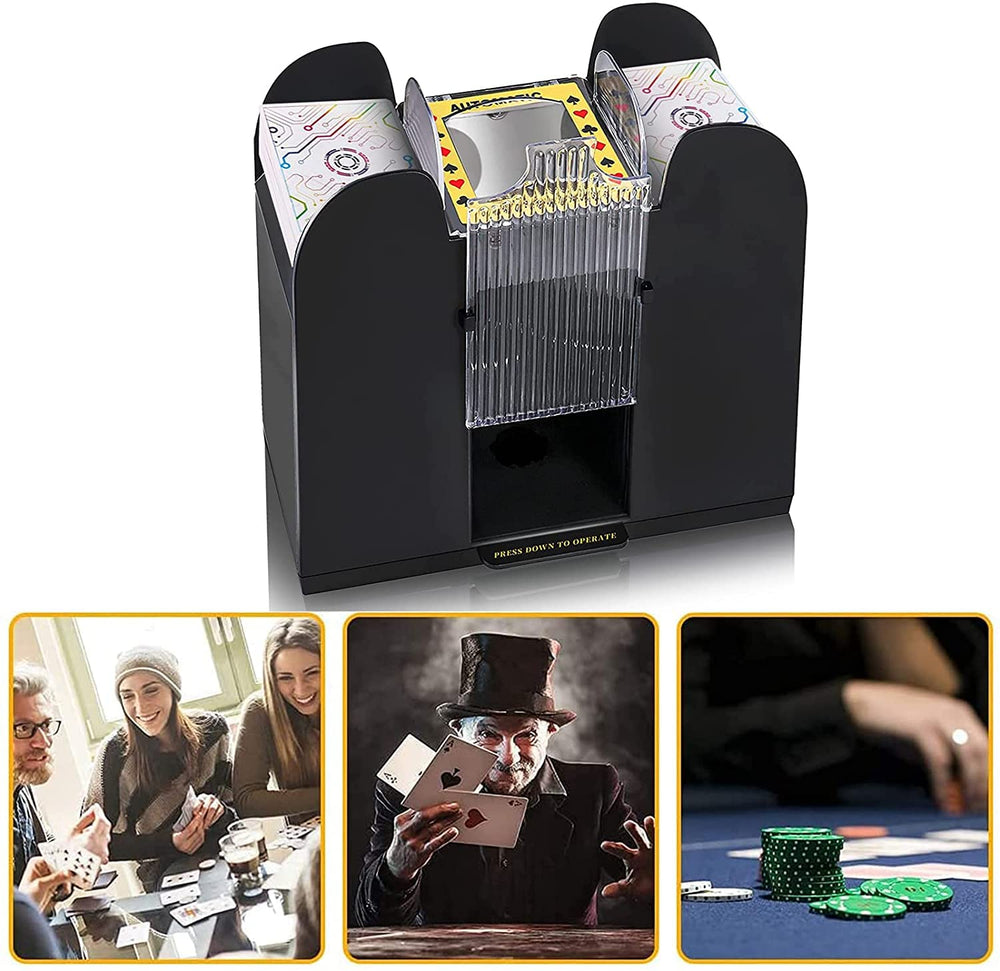 Nileole shuffler battery compartment exposed, powered by four C batteries for cordless use