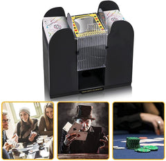 Nileole shuffler battery compartment exposed, powered by four C batteries for cordless use