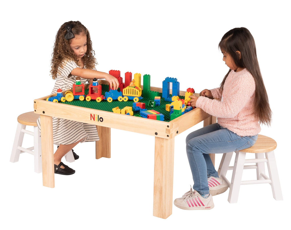 NILO green baseplates on an activity table ready for collaborative play.