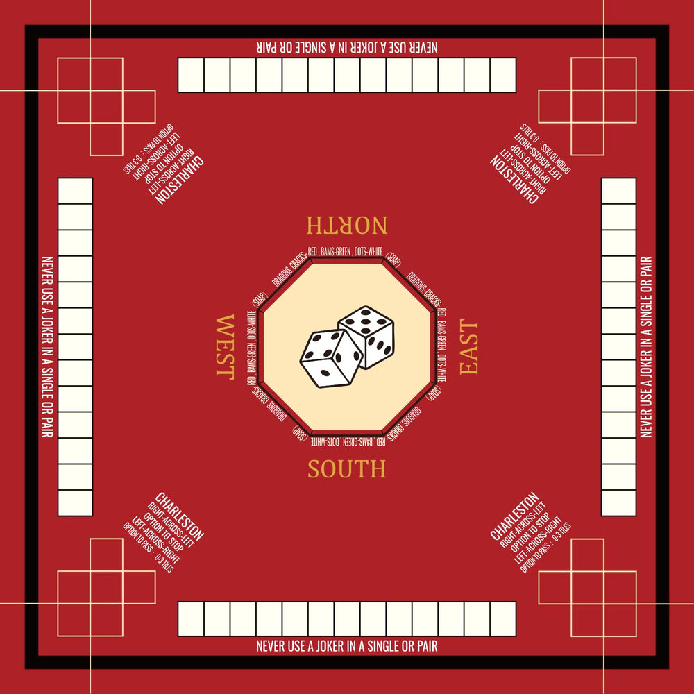Nine-Marsh red Mahjong table mat provides ample space for tiles and cards.