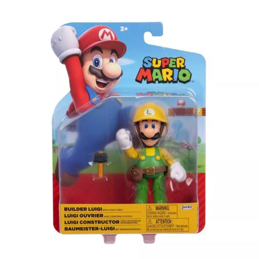 Nintendo Super Mario Builder Luigi 4in figure in dynamic pose highlighting articulation