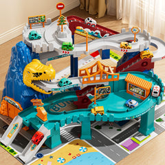 NIPLOOOW dinosaur track playset main view showing colorful layout and ramps for imaginative racing
