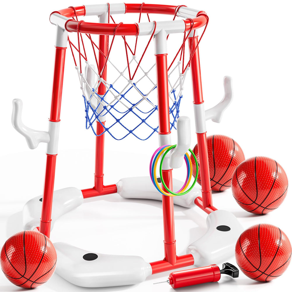 NIPLOOW pool basketball hoop red for outdoor family play.