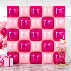 NISOCY 25-piece hot magenta square foil balloons wall backdrop, durable party decor.