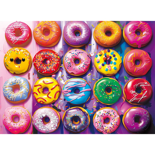 Nitktaia Colorful Donuts puzzle pieces laid out for relaxing family puzzle time