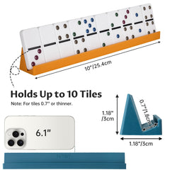 NiToy Mexican Train-compatible domino racks accommodate various domino sizes.