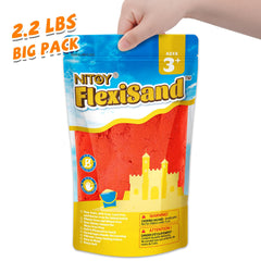 NiToy FlexiSand red stretchy, moldable texture supports bending and shaping activities.