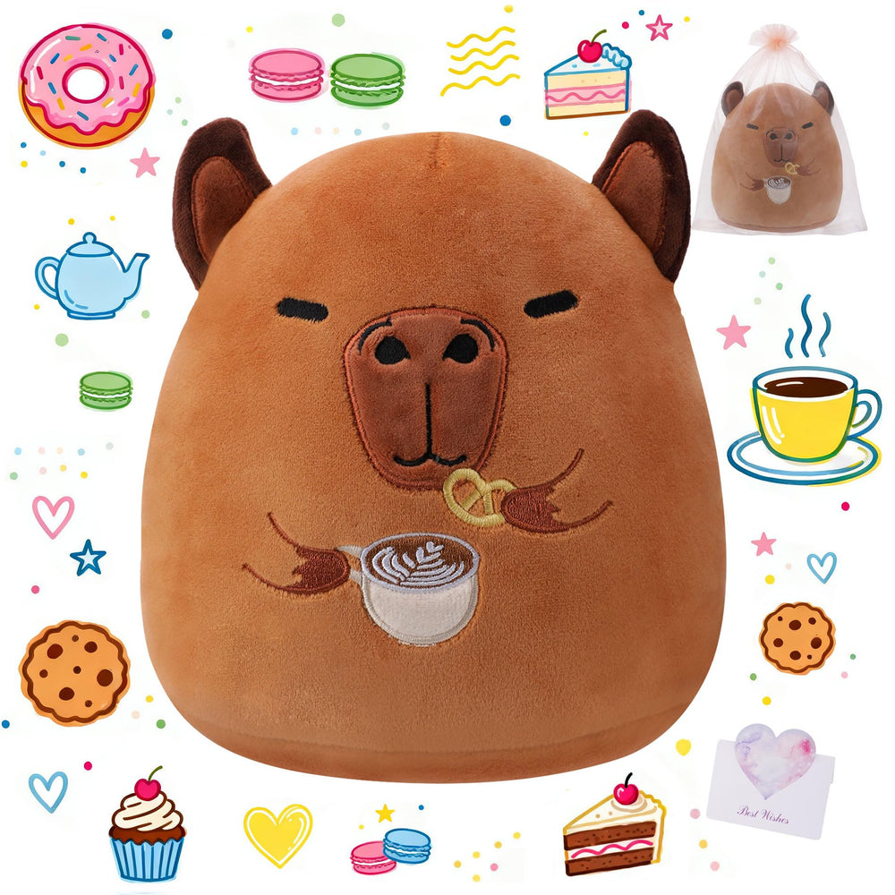 NIUBEHOHO capybara plush with coffee embroidery for coffee lovers and gifting