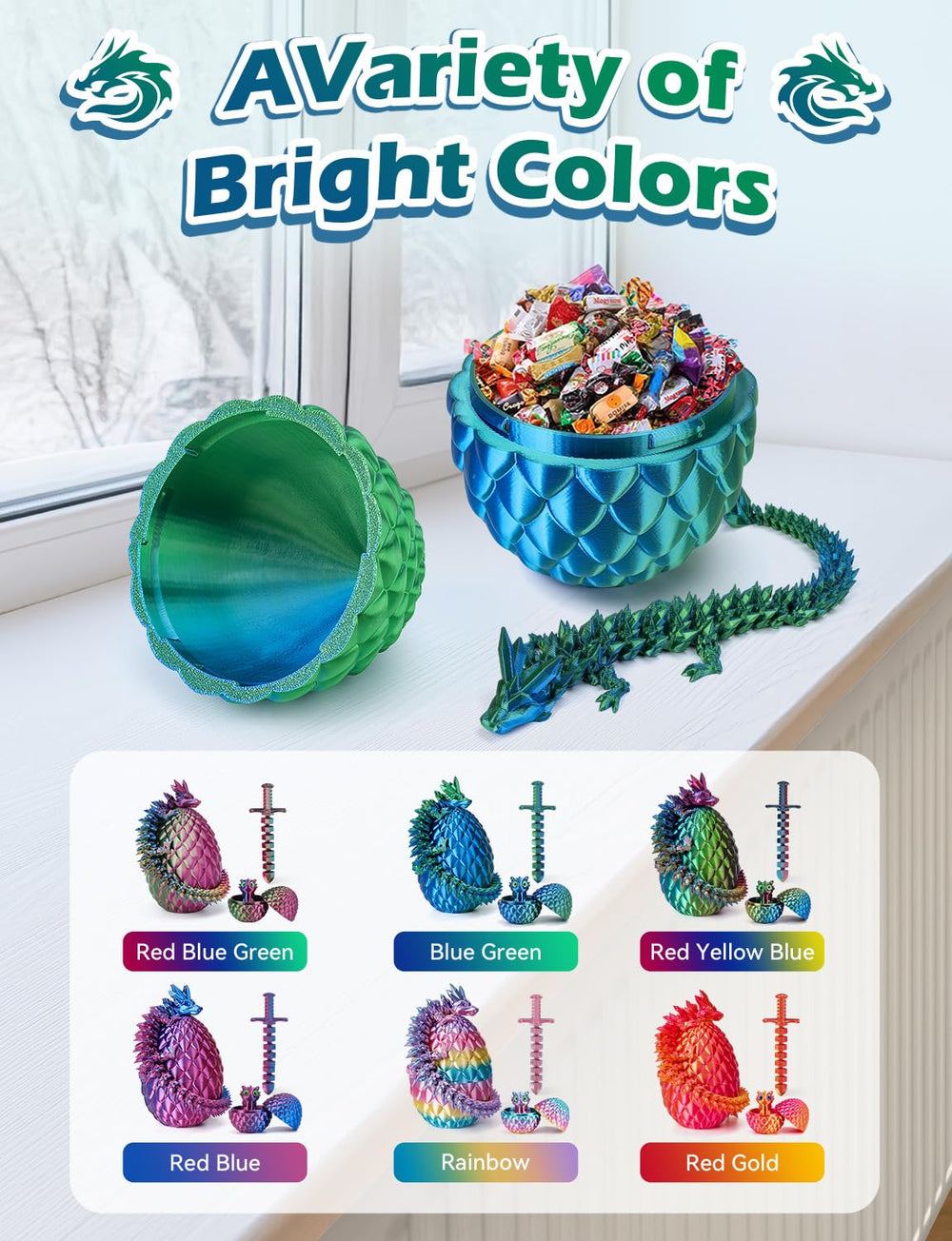 Vibrant colors on NIUCOO dragon egg add fantasy flair to your desk.