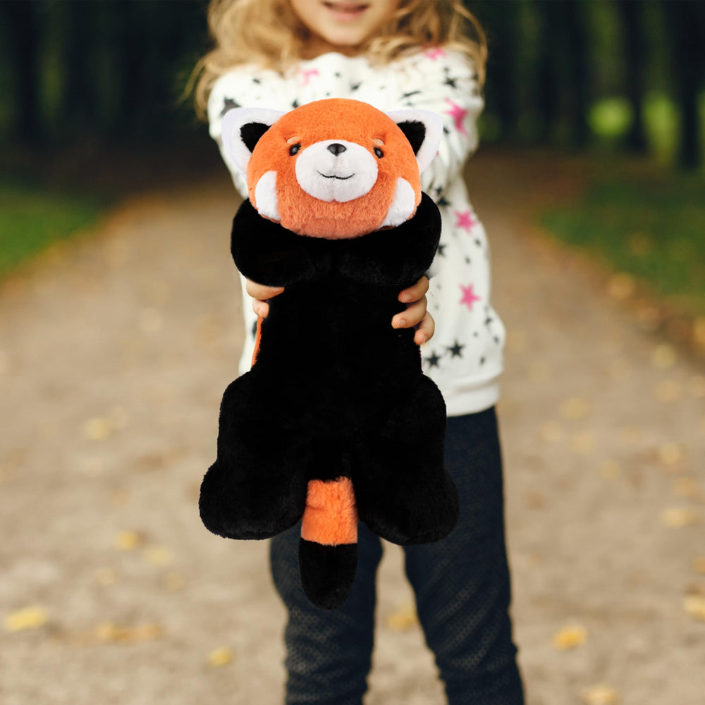 Niuniu Daddy red panda weighted stuffed animal side view shows portable cuddliness