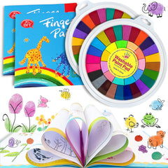 Niurewan kids finger paint 36 colors disc pad shows vivid palette for playful art.