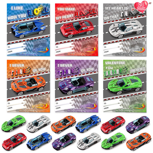 NizyDue Valentines cards with racing cars for classroom exchanges and prizes.