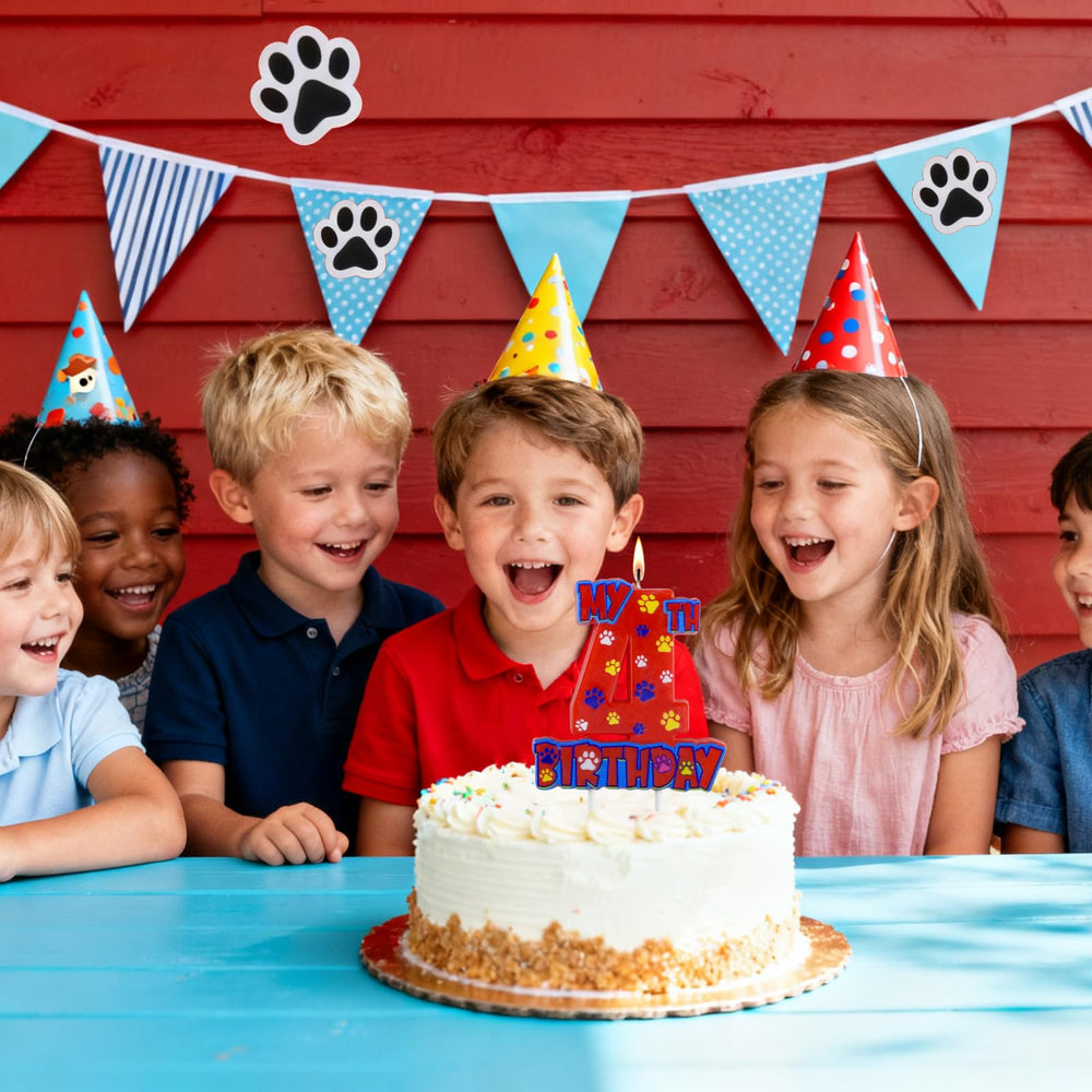 NKM dog paw birthday party supply kit enhances styling and photo moments