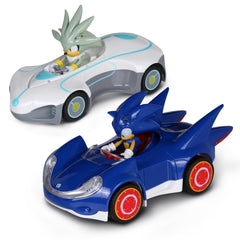 NKOK Sonic and Silver pullback racers in action for battery-free racing fun.