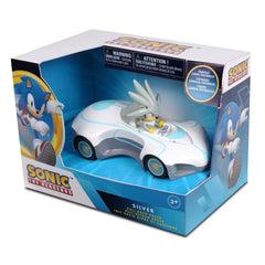 NKOK Team Sonic pullback racer Silver Lightron; grippy tires ensure solid shelf-to-track usability.
