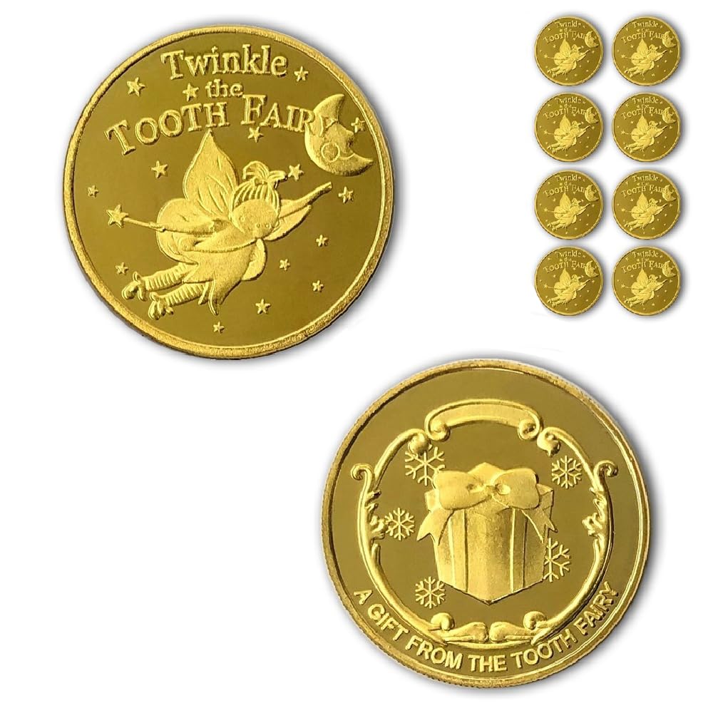 NLR FUN Tooth Fairy Coins front view, golden keepsake in hand