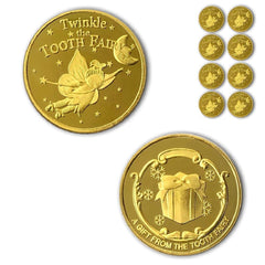 NLR FUN Tooth Fairy Coins front view, golden keepsake in hand