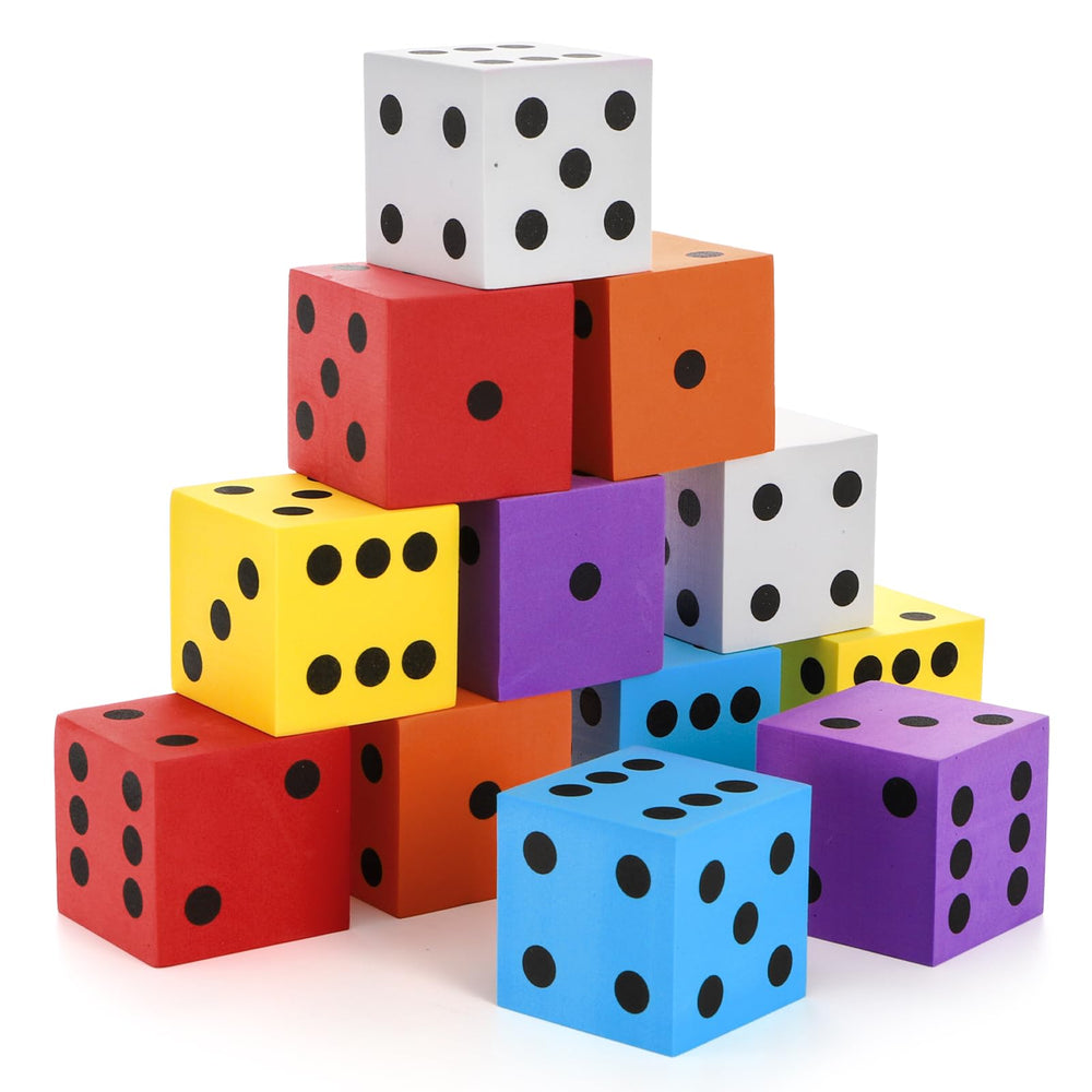 Noamus foam dice with storage pouch suggest portable math aids.