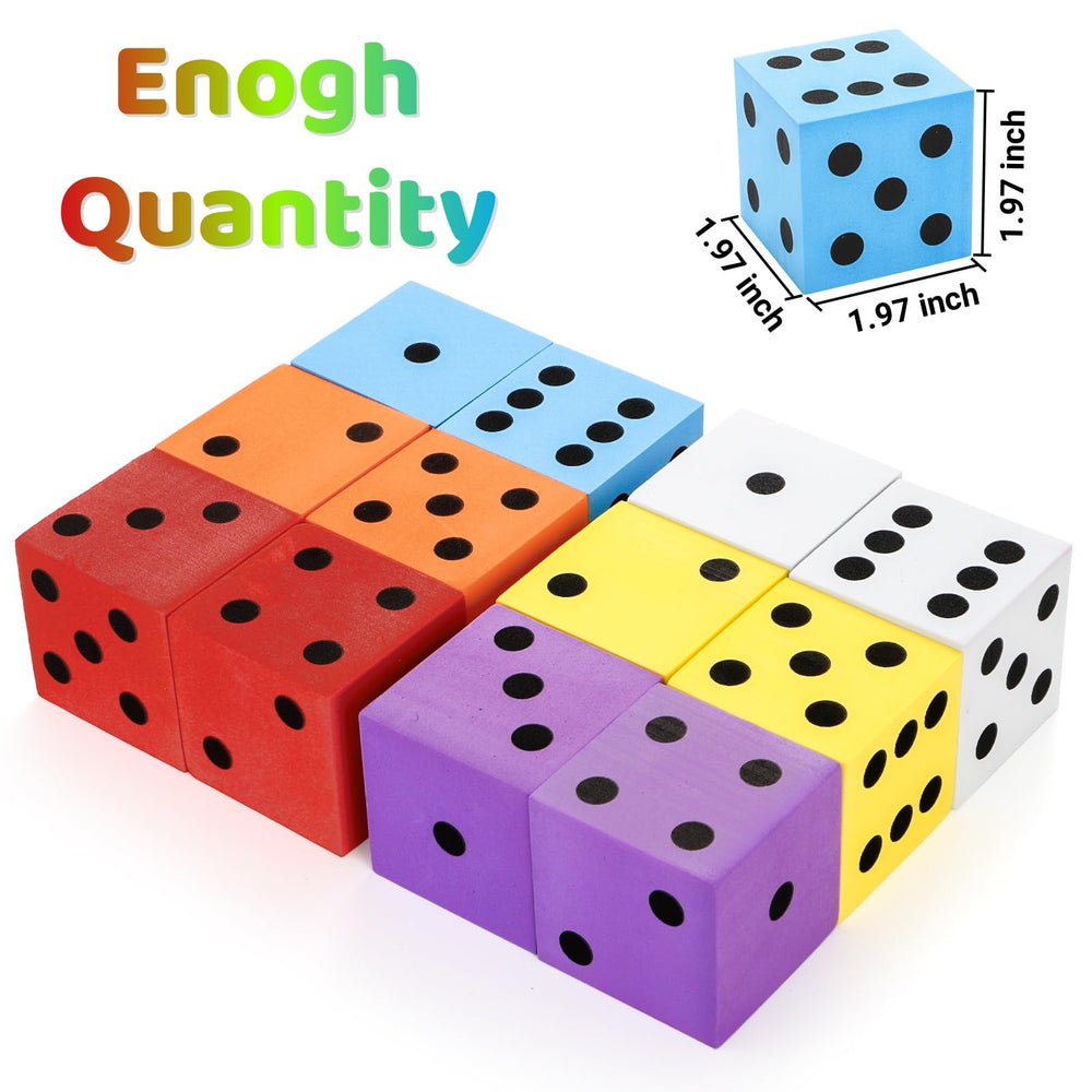 Noamus white foam dice for calm classroom play sessions.