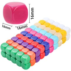 Noamus acrylic dice in 10 colors, front view, perfect for colorful art, games, and party favors.