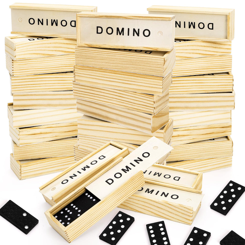 Noamus mini dominoes with wooden case, portable travel game.