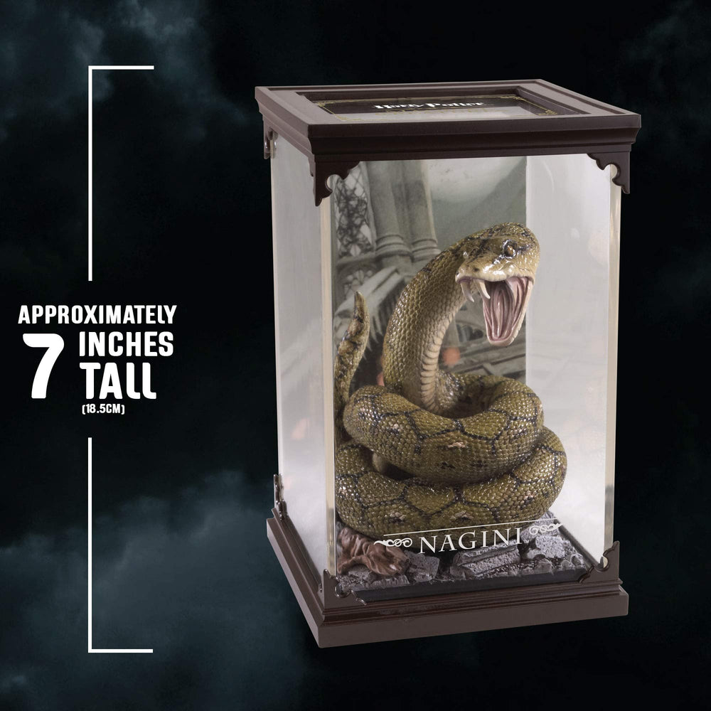 Nagini display case measures 7x4.25 inches, protecting and showcasing the figure.