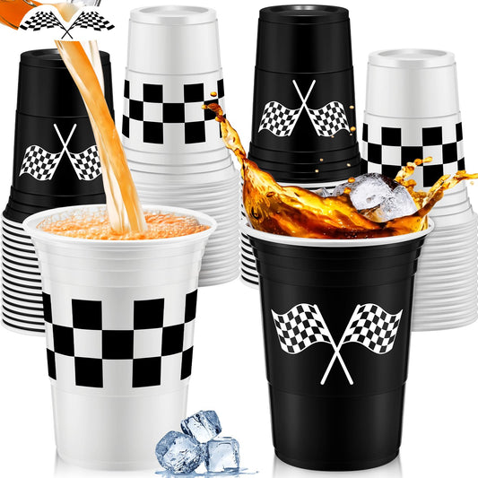 Norme checkered cups 16oz top view for vibrant racing party drinks
