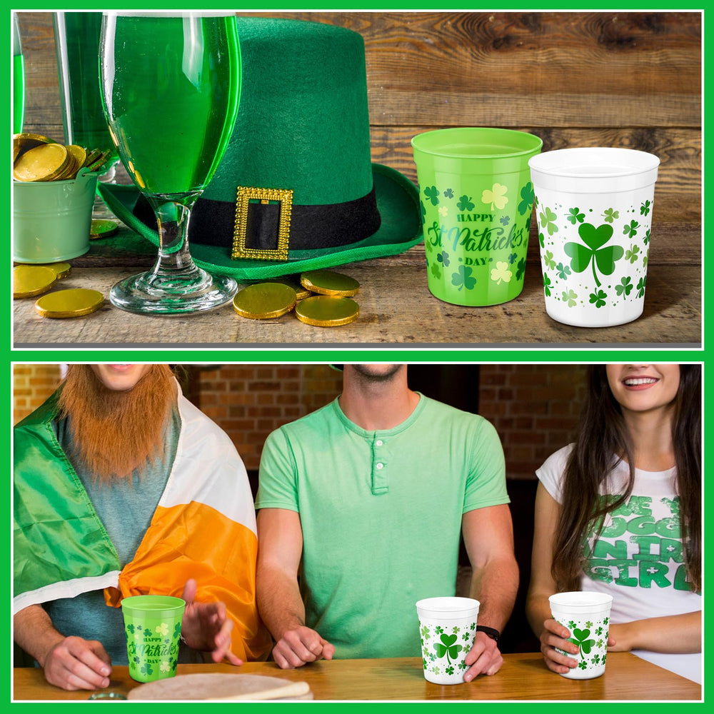Norme green shamrock plastic drink cups ideal for beverages and festive table settings
