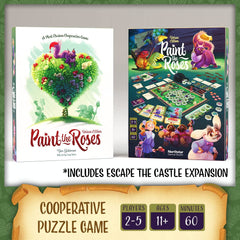 North Star Games Paint the Roses Deluxe queen of hearts artwork sets a mood for puzzle intrigue.