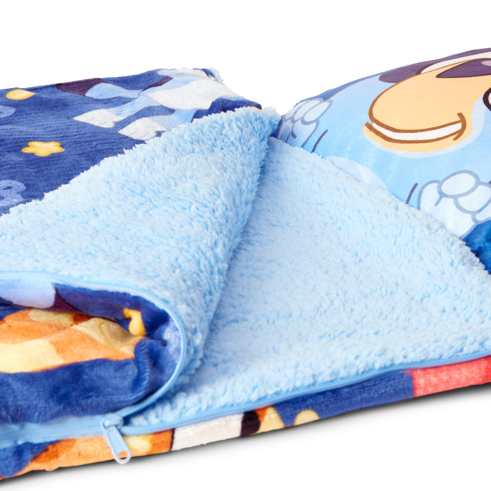 Northwest slumber bag with attached pillow hood for easy pillow access.